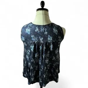 One September Embroidered‎ Tank Top Sleeveless Tiered Blue Floral Anthropologie thumbnail 3