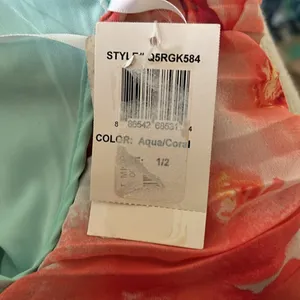 B. Darlin Long Maxi Pleated Dress, Aqua/Coral, Size 1/2, NWT thumbnail 7