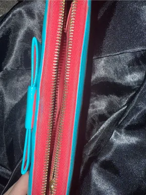 PRADA REWORK: Turquoise Saffiano Leather Bow Clutch with Gold Logo thumbnail 5