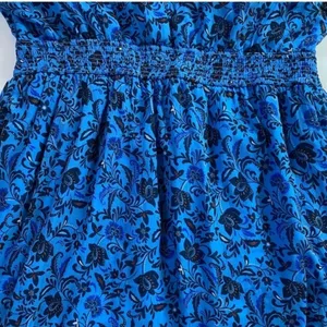 Old Navy Women's Blue Floral Midi Dress Smocked Waist V Neck Casual - L EUC thumbnail 7
