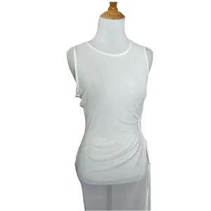 Forever 21 White Sheer Mesh Lace Cover-up Side Tie Swimwear Dress Size Large thumbnail 2