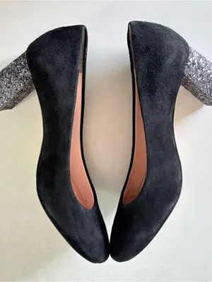 Kate Spade Black Suede Pumps Sparkling silver glitter Block Heel Womens Size 7.5 thumbnail 11