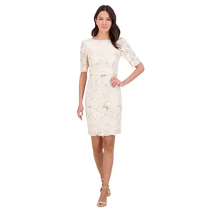 Eliza J Womens Sequin-Lace Puff-Shoulder Dress EJ4M3436 Ivory Off White 6 thumbnail 6
