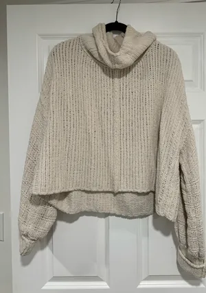 Free People Funnel Neck Oversized Cropped Sweater thumbnail 1