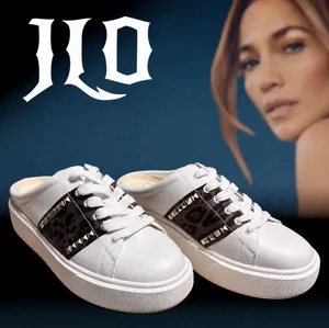 JLO Jennifer Lopez Eydie White Leopard Studded Mule Sneakers Size 8.5 thumbnail 1