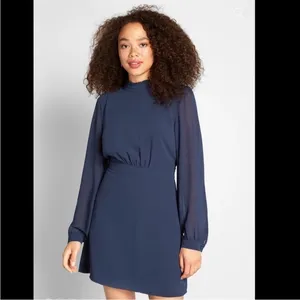 NWT ModCloth Sheer Long Sleeve Mock‎ Neck Mini Dress in Navy Blue Size 6 thumbnail 15