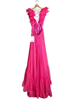 Mac Duggal Ruffle Tiered Cut-Out Chiffon Gown Womens 4 Hot Pink Formal 67911 NWT thumbnail 6