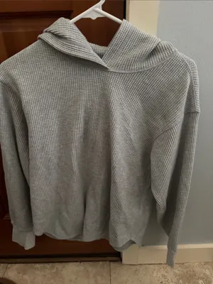 Uniqlo Light Gray Waffle Knit Hooded Sweatshirt thumbnail 1