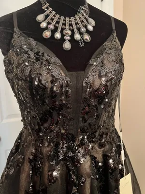 Stacees black a line homecoming fairy core dress with lace and corset thumbnail 3
