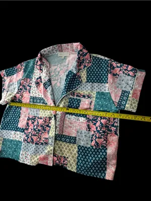 Simply Southern Patchwork Short Pajama Set - Pink, Teal & Cream thumbnail 4
