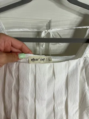 White Puff Sleeved Pleated Square Neck Dress thumbnail 4