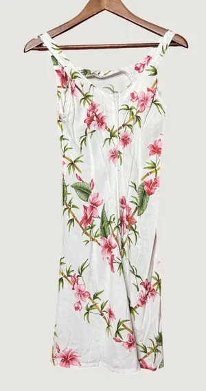 Puanani Floral Sheath Dress Women Small White Pink Excellent Hawaii Resortwear thumbnail 1