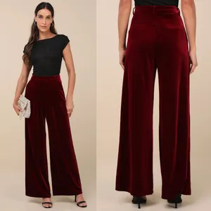 Lulus Chic Splendor Wine Red Velvet Pleated High-Rise Wide-Leg Pants Luxe Size M thumbnail 3