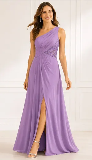 David’s Bridal Lavender One Shoulder Lace Bridesmaid Formal Gown Size 4 thumbnail 1