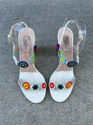 Valentino medallion beaded floral lucite-heel leather sandal size 37 thumbnail 11