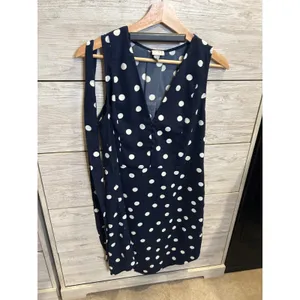 A New Day Navy Blue White Polka Dot Sleeveless V-Neck Mini Dress Womens Small thumbnail 3