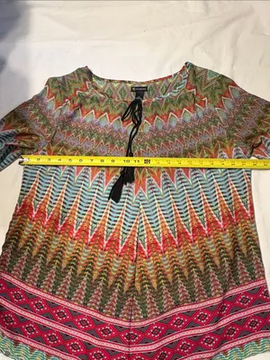 new directions Multicolor Zigzag Tie-Neck Women’s Tunic SZ L thumbnail 7