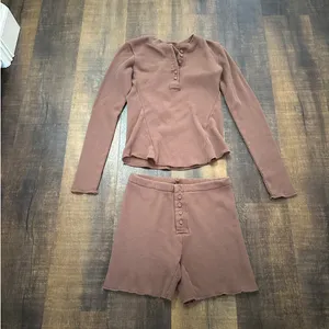 SKIMS Waffle Knit Henley Top & Shorts Lounge Set Size Large thumbnail 9