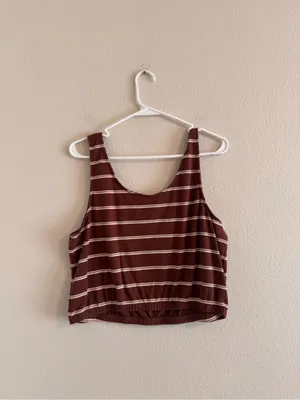 American Eagle Outfitters Brown and Cream Striped Cropped Tank thumbnail 3
