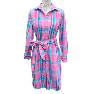J. Crew Pink Blue Madras Plaid Cotton Shirt Dress Long Sleeve‎ AW560 Womens 2 thumbnail 3