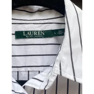 Lauren Ralph Lauren Sz L Preppy Classic White black striped button down shirt thumbnail 3