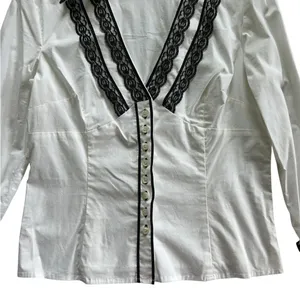 Lace Button Down Collared Top Y2K Office Siren Contemporary Preppy Professional thumbnail 3