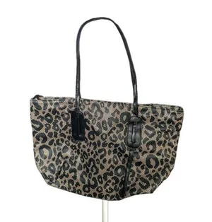 Unbranded Leopard Print Tote Bag Black Beige thumbnail 1