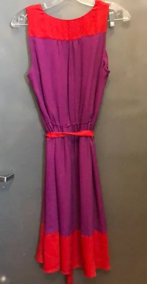 Loft Red and Fuschia color block dress size 8 thumbnail 6
