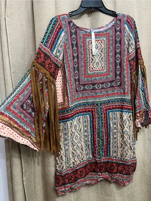 Uncle Frank by Anthropologie Geometric Embroidered dress with Red&Teal Accentst thumbnail 1