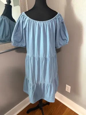 BeachLunchLounge Amie Convertible Neck Costal Cowgirl Chambray Denim Dress Large. thumbnail 4