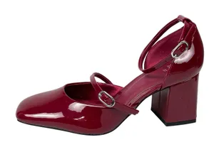 Zara Womens Red Square Toe Block Heels Ankle Strap Mary Jane Pumps Shoes 37 US 6 thumbnail 1