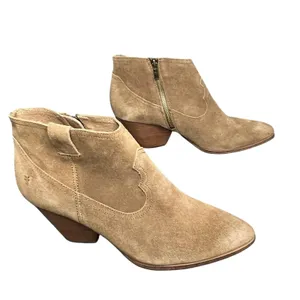 Frye‎ Reina Ankle Boots 10 Cognac Suede Western Ankle Zip Stacked Heel Booties thumbnail 5