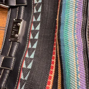 Chaps Black Faux Leather Woven Southwestern Multi Color Stripe‎ Shoulder Bag thumbnail 5