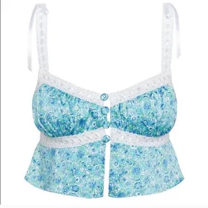 For Love & Lemons Alana Floral Print Lace Strap Cami Camisole Crop Top Size XXS thumbnail 6