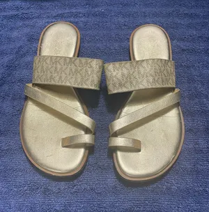 Michael Kors MK Gold Strappy Slide Sandals - Women's Casual Slip-On 7M thumbnail 1