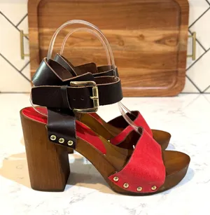 Prima Donna red brown leather wooden studded heel size 35 bohemian summer thumbnail 1