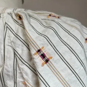 LOFT Clip Stripe Peasant Blouse M Puff Sleeve Boho Textured Feminine Top‎ thumbnail 6