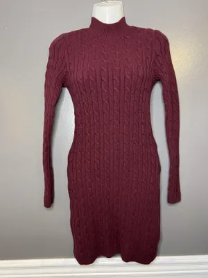Hollister Sweater Dress Womens Small Red Cable Knit Mock Neck Bodycon Short thumbnail 2