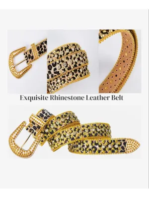 NEW Rhinestone Leopard Bling Belts Women Luxury BB Y2K Cowgirl Belt M thumbnail 5