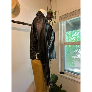 Free People Black Vegan Leather Moto Studded Zip Up Jacket Size XS Oversized thumbnail 7