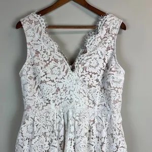 Lulus Midi Dress Womens XL Love Swept Lace White Floral Beige Lined A-Line Party thumbnail 2