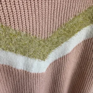 Nine West Womens Pink Ribbed Chevron Sweater Gold Metallic Stripe Cozy Size L thumbnail 4