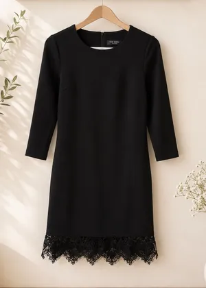 Few Moda Long Sleeve Black Mini Dress Lace Trim Hem Cocktail Party Dress Size Sm thumbnail 1