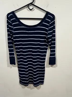 Hollister Co. navy blue and gray striped 3/4-sleeve V-neck babydoll top large thumbnail 6