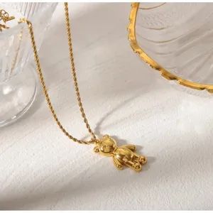 Gold‎ Teddy Bear Pendant Necklace – 14K Plated Stainless Steel Chain thumbnail 2