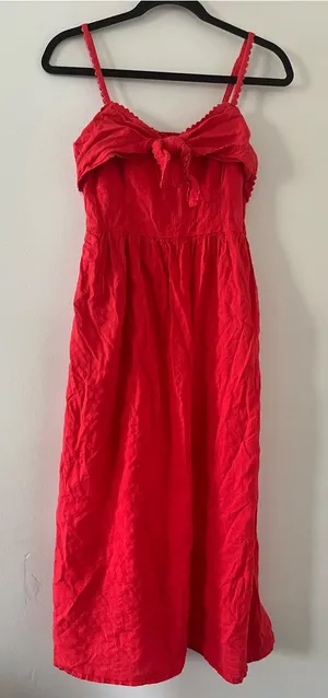 Old Navy Red Bow Front Midi Dress Small Cotton Resort Vacation Euro Summer thumbnail 1