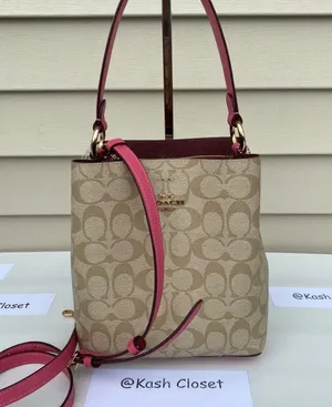 Coach KhakiPink Signature Town Small Bucket Bag thumbnail 8