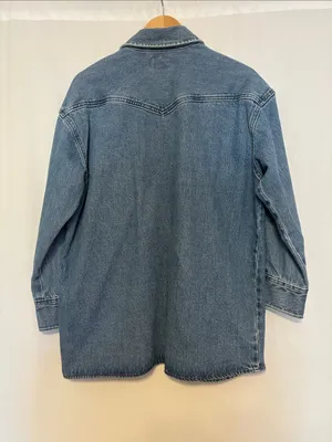 Levi's Denim Western Pearl Snap Shirt Oversized Blue Medium Wash XS thumbnail 4