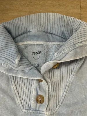 Aerie Light Blue Ribbed Collar Pullover with Button Placket thumbnail 4