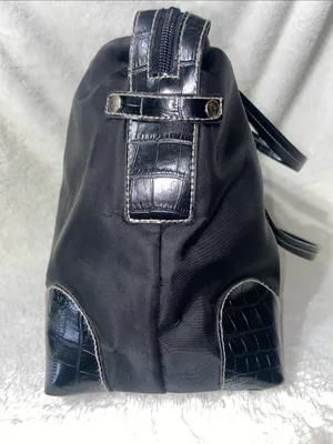 Black Nylon Tote Bag with Croc-Textured Trim thumbnail 6